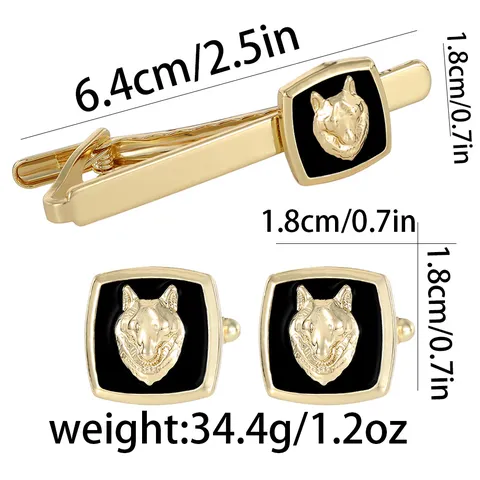 Men Business Fashion Alloy Relief Animal Wolf Head Owl Lion Tie Clip Cufflinks Jewelry Set Gold Silver Black Enamel Tuxedo Accessories