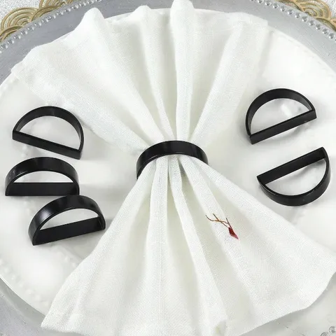 Modern Minimalist Zinc Alloy Napkin Rings D-Shaped Metal Napkin Holders Electroplated Dinner Table Decor For Home Kitchen Wedding Party