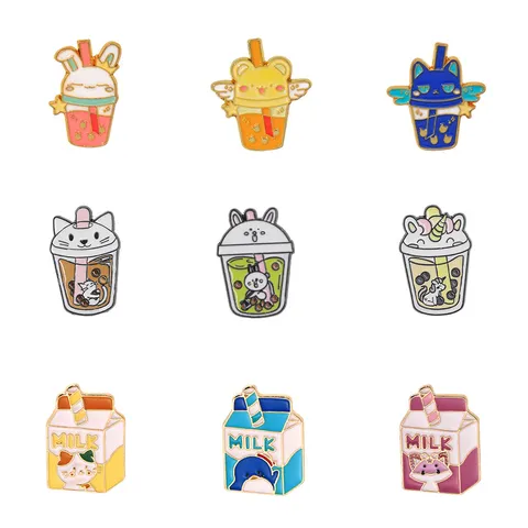 Brooche de Gâteau au Lait de Carton d'Alliage Broche Mignon Animal Paresseux Ours Licorne Chat Lapin Panda Épinglette Émaillée Vêtements Bijoux Chapeau Sac à Dos Décor Cadeau Pour Unisexe