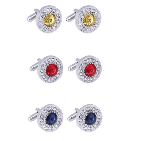 Boutons de Manchette Français pour Hommes Luxe Cristal Strass Ronds Pour Chemise Costume d'Affaires Accessoires de Bijoux de Mode