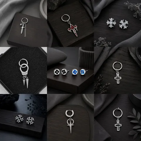 Stainless Steel Cross Clover Snake Dagger Stud Hoop Earrings Street Hip Hop Punk Jewelry Gift