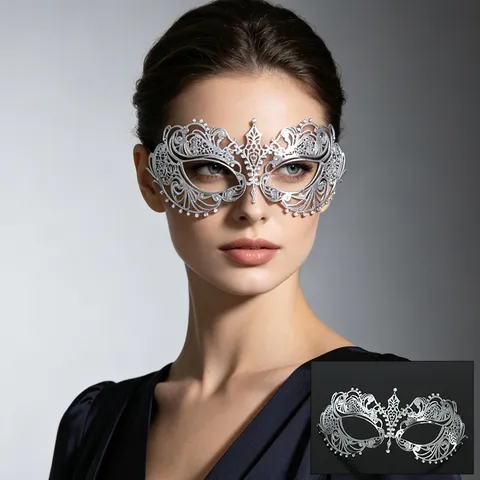 Halloween Party Metal Half Face Masquerade Mask Iron Hollow Rhinestone Princess Eye Mask Adult Cosplay Costume Accessories