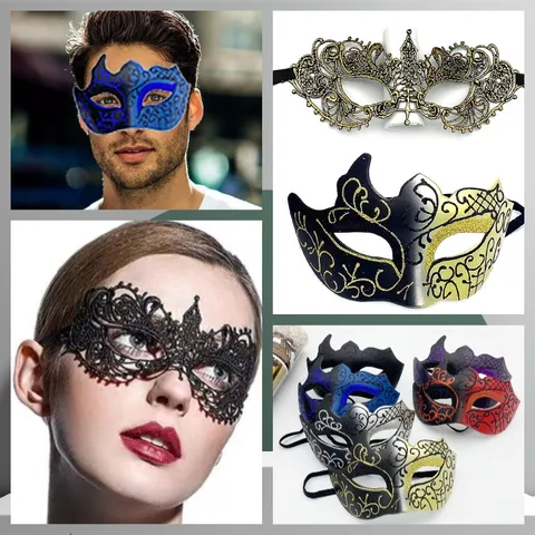Halloween Mask Party Masquerade Half Face Couple Painted Gold Powder Eye Mask Lace Halloween Costume Props