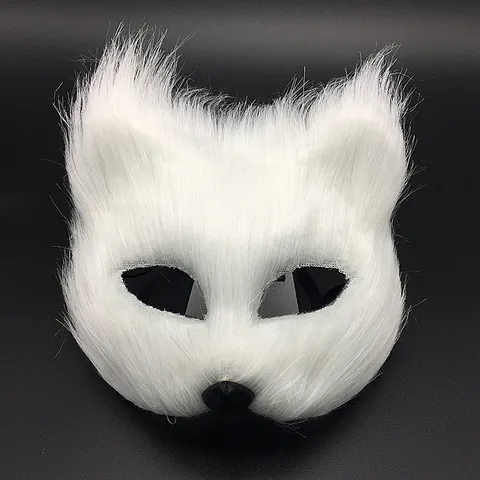 Halloween Fuchs Maske Tier Halbgesicht Maskerade Cosplay Kostüm Requisite Weiß Rot Braun Schwarz Plüsch Party Maske