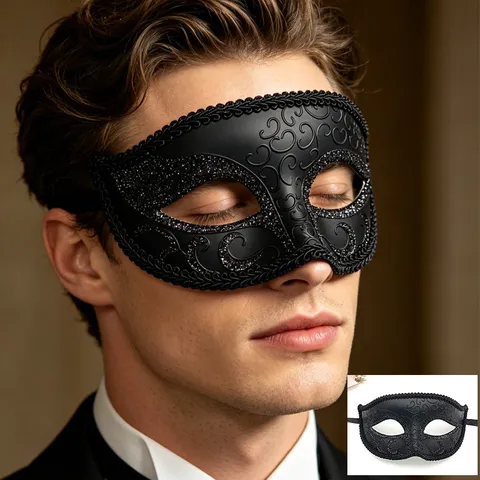 Mascarada Retro Pintado Borde De Polvo De Oro Máscara De Media Cara Adulto Fiesta De Halloween Accesorios De Disfraces Máscara De Ojos Dorada