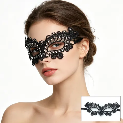Halloween Lace Mask Rhinestone Half Face Masquerade Mask Cosplay Party Eye Mask Black Venetian Mask For Women