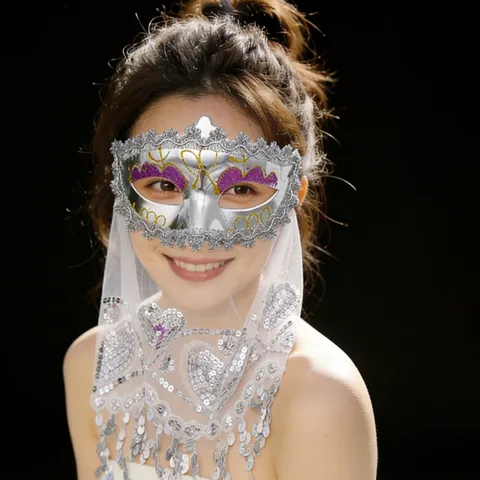 Halloween Party Mask Belly Dance Indian Style Veil Sequin Glitter Masquerade Face Mask Cosplay Costume Accessories