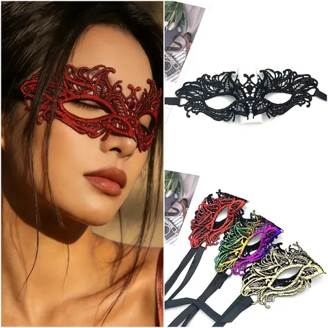 Mysterious Party Lace Masquerade Mask Half Face Gold Stamping Festival Eye Mask For Women Halloween Costume Props