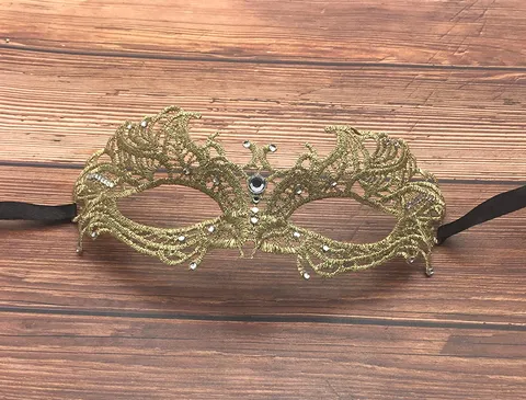Máscara de Mascarilla de Encaje Dorado con Strass Forma 3D Ojo para Mujeres Fiesta Baile Club Nocturno Accesorios