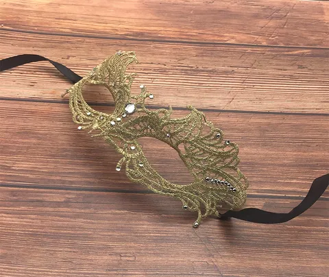 Máscara de Mascarilla de Encaje Dorado con Strass Forma 3D Ojo para Mujeres Fiesta Baile Club Nocturno Accesorios