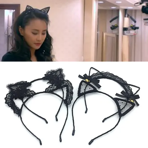 Sweet Lace Cat Ear Headband Cute Polka Dot Bow Bell Hair Hoop Party Hair Accessories For Women And Girls