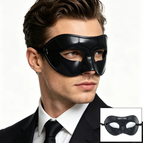Men Halloween Masquerade Mask Plastic Half Face Eye Mask Costume Party Prom Show Props Simple Black Gold Powder Design