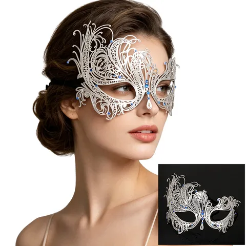Máscara de Mascarilla Fénix Media Cara Metal Estrás Fiesta de Disfraces Veneciana Accesorio de Halloween Vintage Máscara