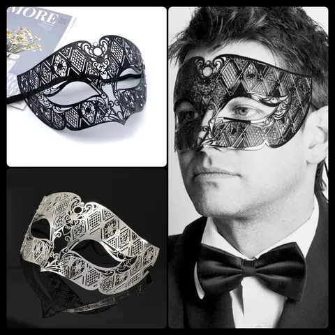 Halloween Masquerade Metal Hollow Rhinestone Half Face Eye Mask For Men Party Cosplay