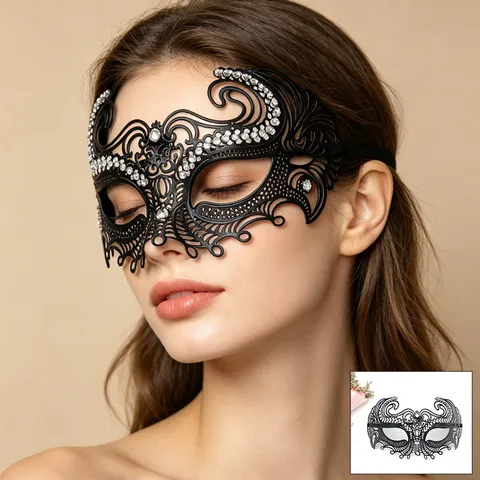 Venetian Masquerade Metal Rhinestone Half Face Mask Women Eye Mask Halloween Party Stage Performance Costume Prop