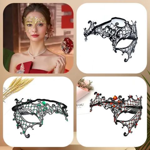 Hollow Out Metal Rhinestone Masquerade Mask Half Face Eyemask For Halloween Party Cosplay Costume Women Jewelry
