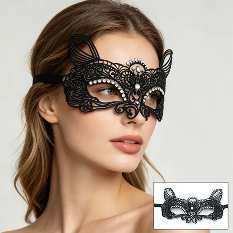 Halloween Lace Mask Rhinestone Half Face Masquerade Mask Cosplay Party Eye Mask Black Venetian Mask For Women
