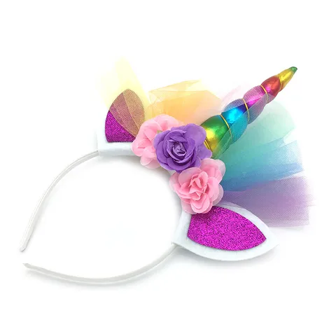 Unicorn Headband Fabric Tulle Sequin Birthday Party Halloween Unicorn Hair Hoop Hair Accessories For Women Kids