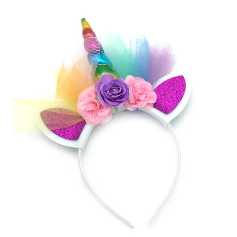 Unicorn Headband Fabric Tulle Sequin Birthday Party Halloween Unicorn Hair Hoop Hair Accessories For Women Kids