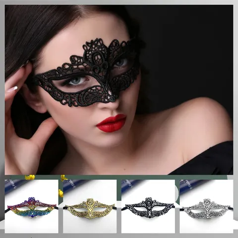 Halloween Masquerade Lace Mask Cat Face Gold Silver Black Colorful Hollow Floral Party Costume Mask For Women Men