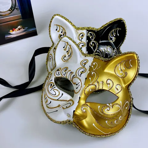 Halloween Party Half Face Cat Mask Painted Masquerade Cosplay Costume Prop Adult Eye Mask Festival Party Supplies