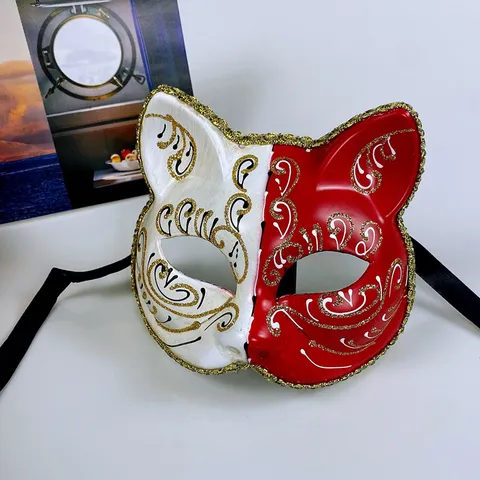 Halloween Party Half Face Cat Mask Painted Masquerade Cosplay Costume Prop Adult Eye Mask Festival Party Supplies