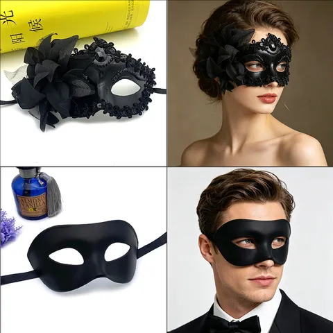Halloween Masquerade Party Mask Couple Set Retro Half Face Painted Flower Lace Eye Mask For Adults Cosplay Festival Props