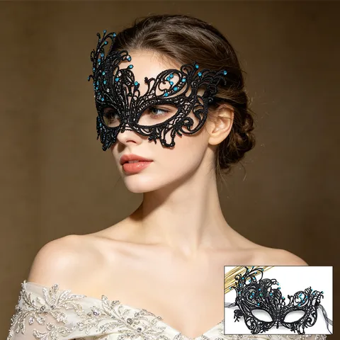 Donne Pizzo Mascherata Maschera Strass Mezza Faccia Veneziana Occhio Maschera Per Halloween Festa Costume
