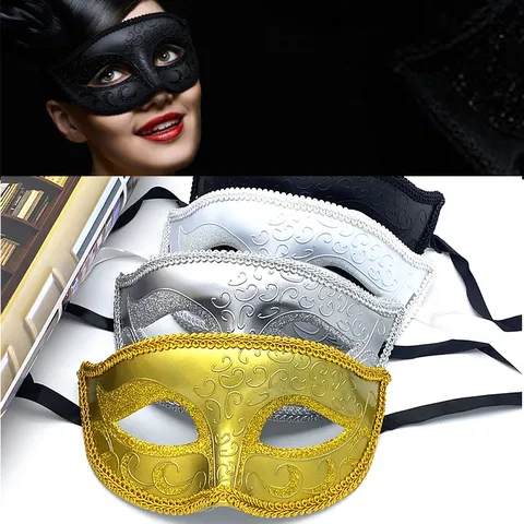 Mascarada Retro Pintado Borde De Polvo De Oro Máscara De Media Cara Adulto Fiesta De Halloween Accesorios De Disfraces Máscara De Ojos Dorada