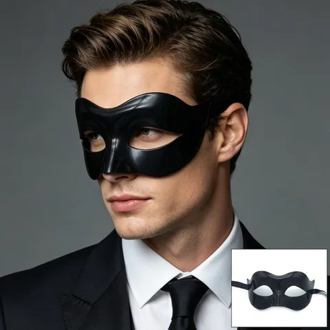 Men Halloween Masquerade Mask Plastic Half Face Eye Mask Costume Party Prom Show Props Simple Black Gold Powder Design