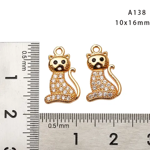 Copper Full Rhinestone Leaf And Cat Single Pendant DIY Necklace Earring Jewelry Accessories Making Materials