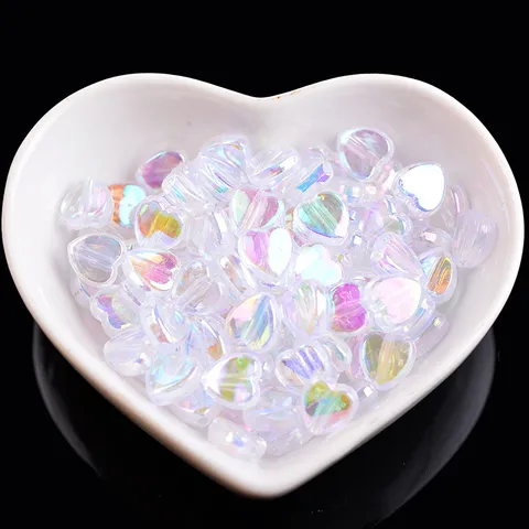 Perles Vrac Cœur Plastique Résine Irisé Couleur AB Breloques Cœur DIY Fabrication de Bijoux Accessoires Artisanat