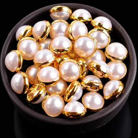 Halve Ronde Omrande Parel Knopen Kunststof Hars Platte Achterkant Knopen Voor Naaien Kledingaccessoires Nagelkunst DIY Ambacht