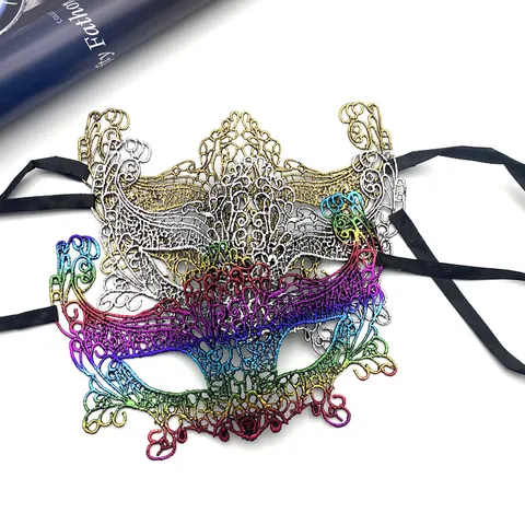 Women Lace Masquerade Mask Gold Stamping Hollow Out Fox Eye Mask Half Face Party Costume Halloween Prop