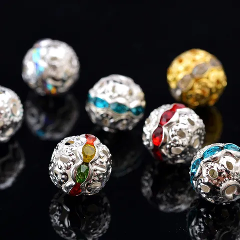 DIY Aleación Strass Cuentas Separadoras Oro Plata Chapado Cristal Bola Abalorios Para Pulsera Fabricación de Joyas Accesorios Manualidades