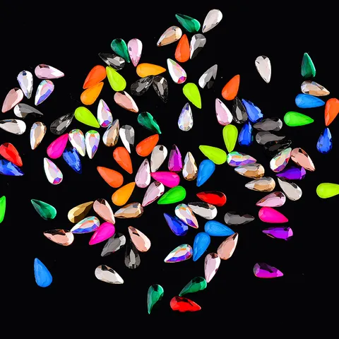 Diamantes de Imitación de Vidrio para Uñas Lágrima Piedras de Fantasía de Espalda Plana Multicolor Mezclado Decoraciones de Uñas para Manicura