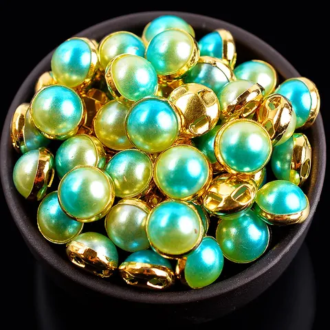 Halve Ronde Omrande Parel Knopen Kunststof Hars Platte Achterkant Knopen Voor Naaien Kledingaccessoires Nagelkunst DIY Ambacht