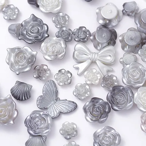 Pearlescent Gradient Baroque Imitation Pearl Resin Rose Bowknot Mixed Beads DIY Nail Art Craft Accessories
