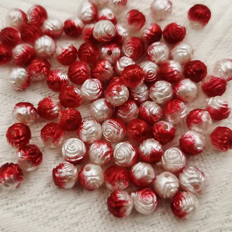 Double Color Rose Flower ABS Artificial Pearl Beads Gradient Flower Art Wedding Decorative Loose Beads DIY Jewelry Making