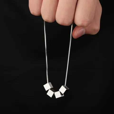 Minimalist Titanium Steel Pendant Necklace For Men Women Geometric Square Sugar Cube Snake Chain Fashion Jewelry