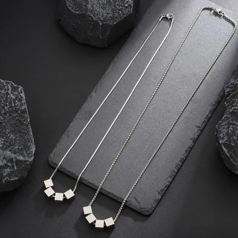 Minimalist Titanium Steel Pendant Necklace For Men Women Geometric Square Sugar Cube Snake Chain Fashion Jewelry