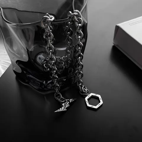Heren Hiphop Titaanstaal Bliksem Hanger Halsketting Minimalistische Geometrische Ketting Mode Herensieraden