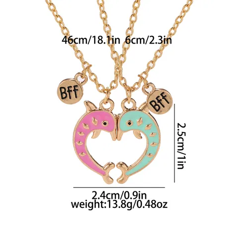 Collar con Colgante de Ballena y Delfín de Aleación para Niños Amigos Lindo Animal Corazón Dividido BFF Etiqueta de Letra Regalo