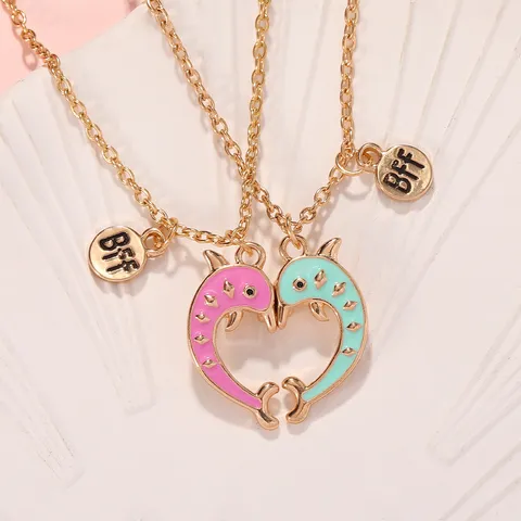 Collar con Colgante de Ballena y Delfín de Aleación para Niños Amigos Lindo Animal Corazón Dividido BFF Etiqueta de Letra Regalo