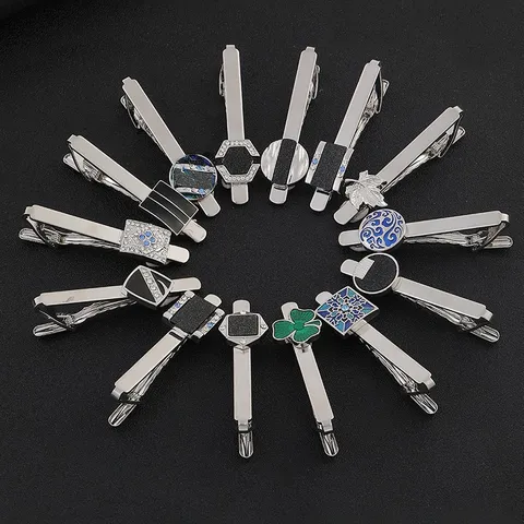 Pince à Cravate de Luxe en Alliage Strass pour Hommes Chemise Française Business Minimaliste Couleur Argent Métal Géométrique Pince à Cravate Bijoux Cadeau pour Hommes