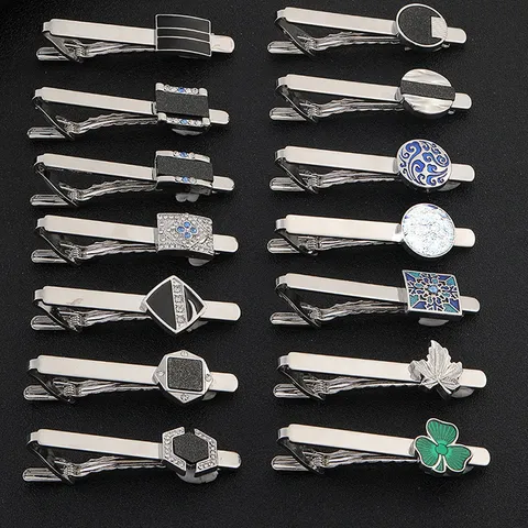 Pince à Cravate de Luxe en Alliage Strass pour Hommes Chemise Française Business Minimaliste Couleur Argent Métal Géométrique Pince à Cravate Bijoux Cadeau pour Hommes