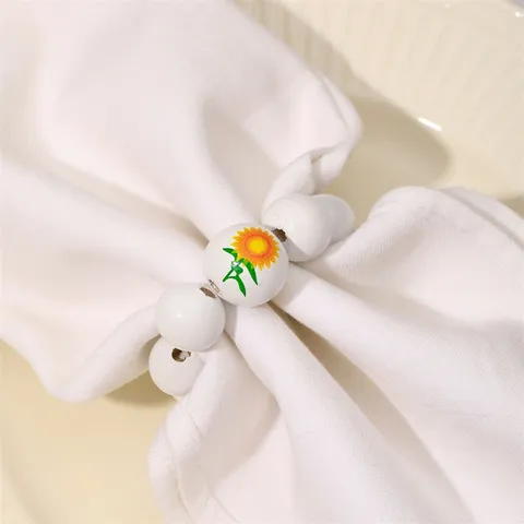 Rustic Wooden Bead Sunflower Napkin Rings Handmade Wood Beads Napkin Buckles For Wedding Hotel Dinner Table Decoration