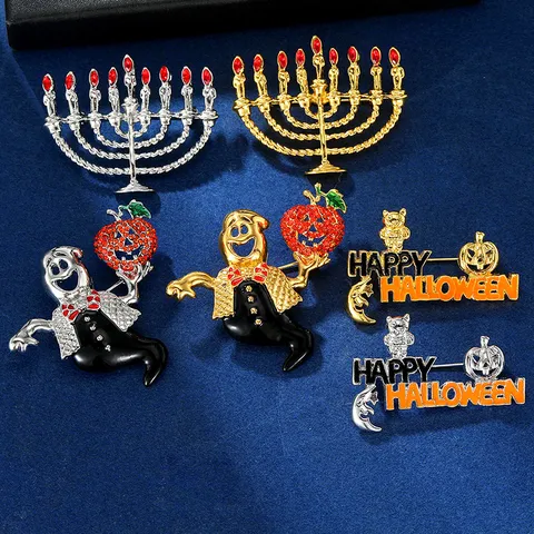 Halloween Alloy Enamel Brooch Ghost Pumpkin Candlestick Badge Lapel Pin Jewelry Gift For Festival Costume Party Unisex Decor