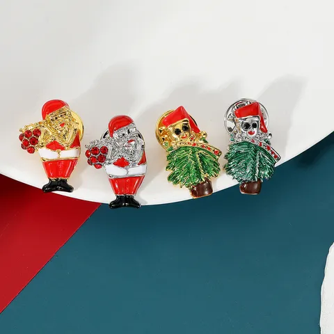 Creative Christmas Brooch Cartoon Santa Claus Christmas Tree Alloy Enamel Brooch Pin Red Rhinestone Badge Festival Party New Year Jewelry Gift For Women Men