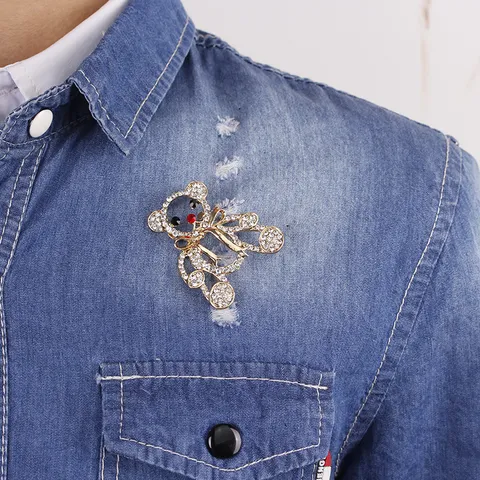 Mode Legierung Strass Bär Brosche Süße Cartoon Tier Revers Nadel Gold Glänzend Kristall Brosche Für Kleid Anzug Zubehör Herren Damen